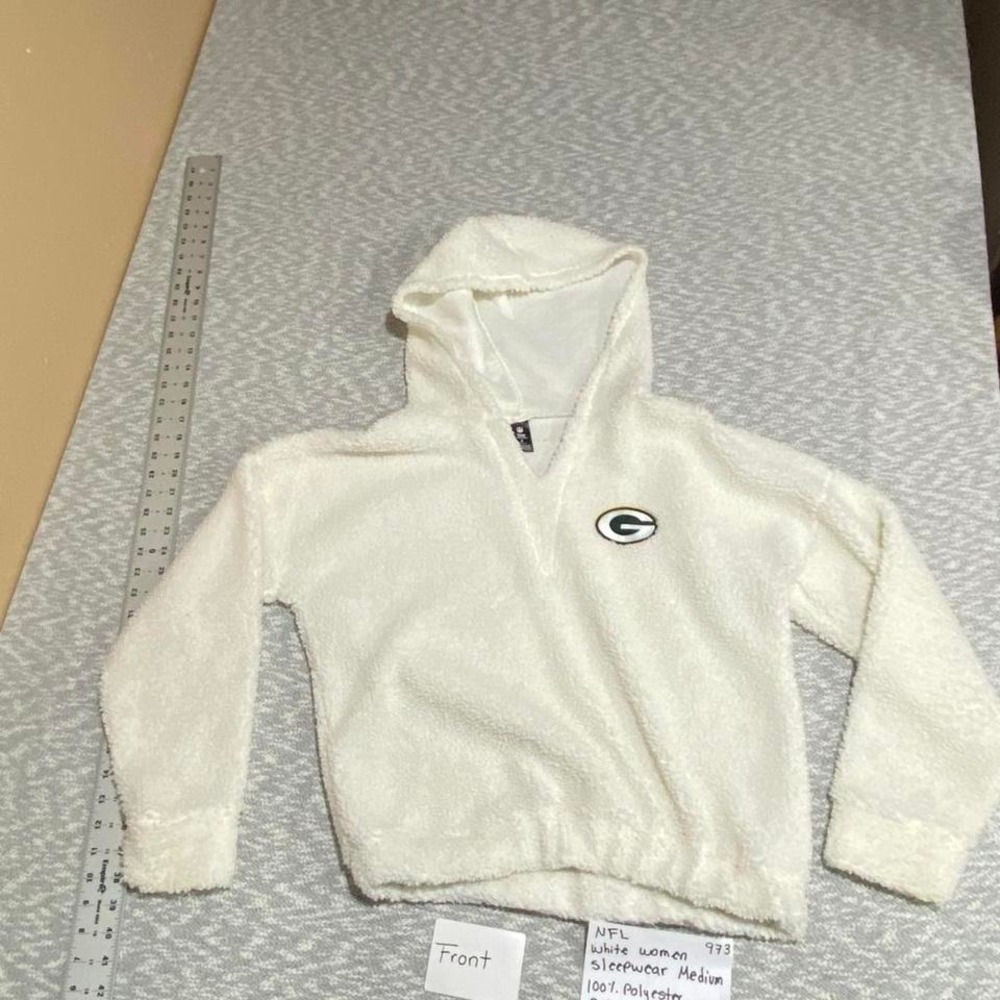 NFL Green Bay Packers white fleece hoodie pullover women M. SKU973 #NFL